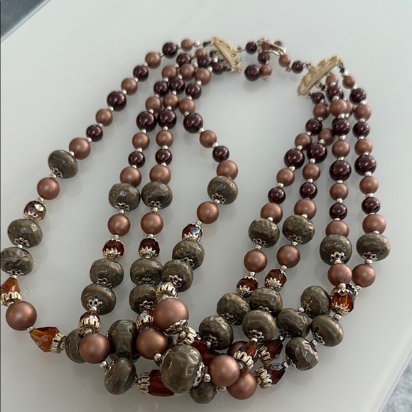 Japan Signed Multi-Strand Beaded Necklace - Earthy Tones - Picture 5 of 6